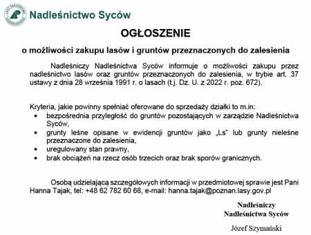 Możliwość zakupu lasów i gruntów przeznaczonych do zalesienia